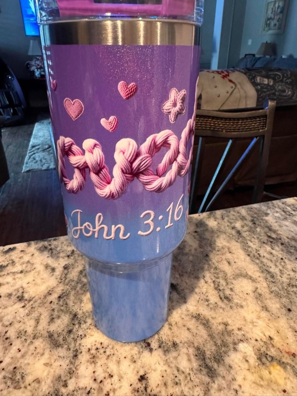 Custom John 3:16 Blue and Purple Jesus Tumbler stainless steel NEW IN BOX